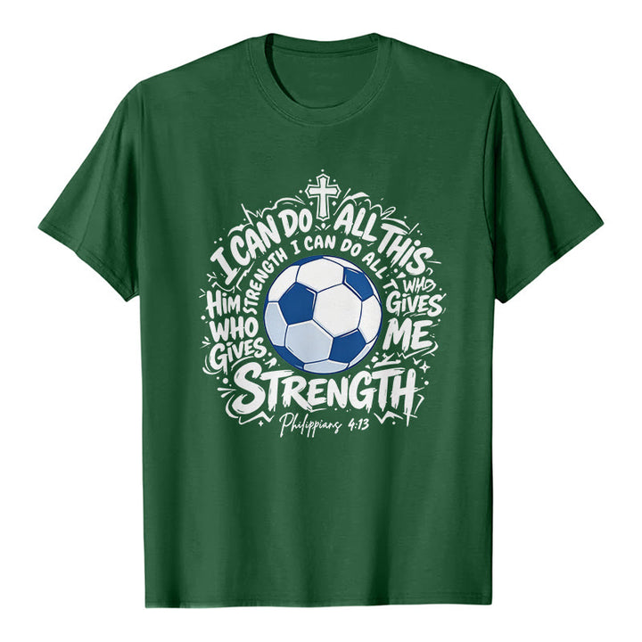 Christianartworkshop Maglietta premium "Attraverso Colui che mi dà forza - Calcio e fede" - Verde scuro - 2XL - image 5
