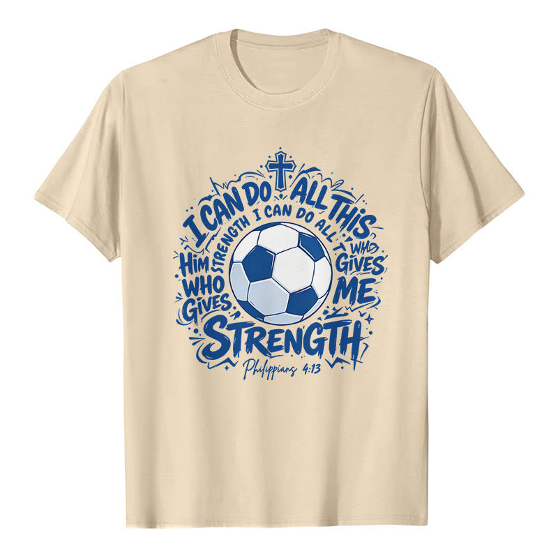 Christianartworkshop Maglietta premium "Attraverso Colui che mi dà forza - Calcio e fede" - Beige - 2XL - image 7