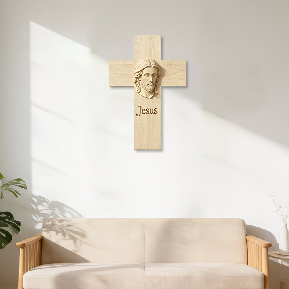 Christianartworkshop - Croce in legno naturale da parete con immagine di Gesù stampata: un promemoria di fede e amore - image 2