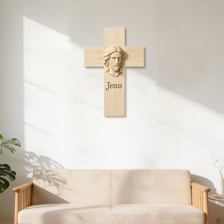 Christianartworkshop - Croce in legno naturale da parete con immagine di Gesù stampata: un promemoria di fede e amore - image 2