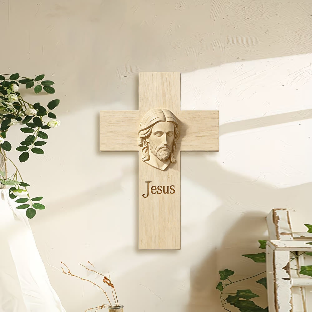 Christianartworkshop - Croce in legno naturale da parete con immagine di Gesù stampata: un promemoria di fede e amore - image 1