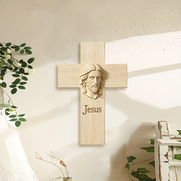 Christianartworkshop - Croce in legno naturale da parete con immagine di Gesù stampata: un promemoria di fede e amore - image 1