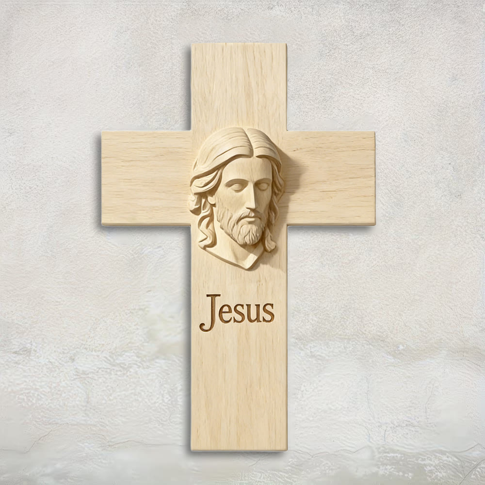 Christianartworkshop - Croce in legno naturale da parete con immagine di Gesù stampata: un promemoria di fede e amore - 13,39''*19,7''*0,2''/34*50*0,5 cm - image 0