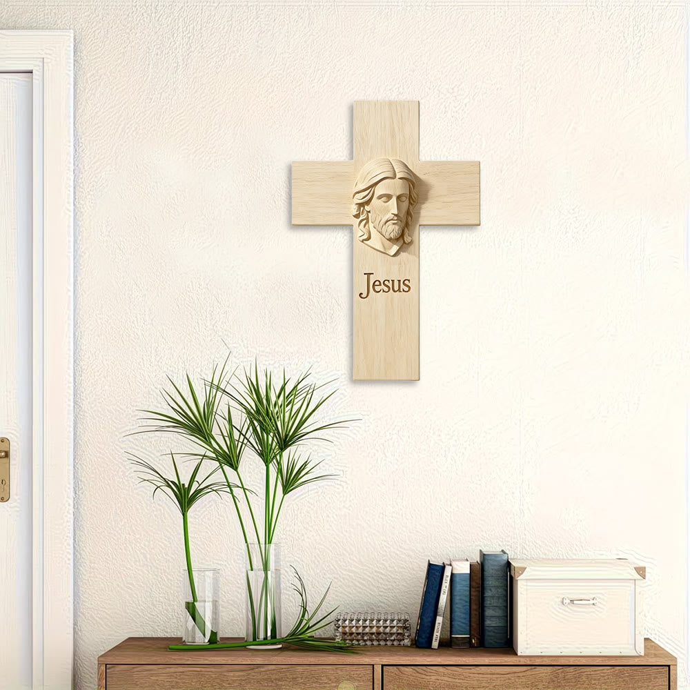 Christianartworkshop - Croce in legno naturale da parete con immagine di Gesù stampata: un promemoria di fede e amore - image 3