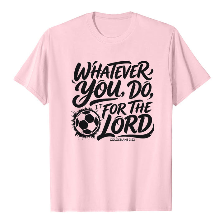 Christianartworkshop Qualunque cosa tu faccia, falla per il Signore - Maglietta premium con versetto sul calcio - Rosa - 2XL - image 1