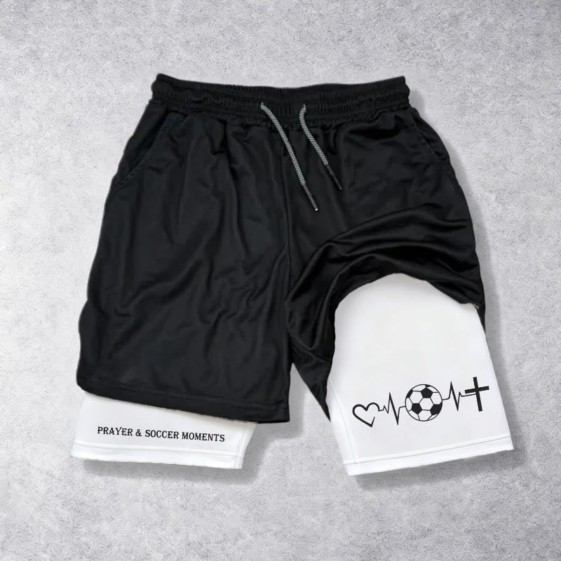 Christianartworkshop Pantaloncini sportivi a strati Soccer & Faith Heartbeat Cross - image 1