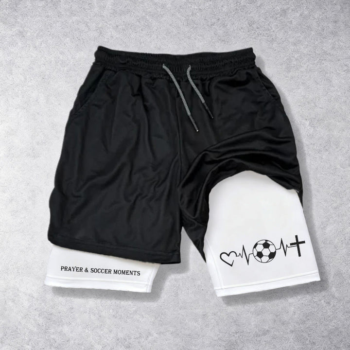 Christianartworkshop Pantaloncini sportivi a strati Soccer & Faith Heartbeat Cross - image 1