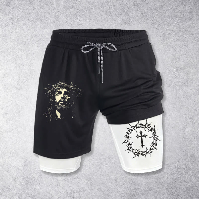Christianartworkshop Pantaloncini a strati ad alte prestazioni con croce di Gesù e corona di spine - Bianco - 3XL - image 0