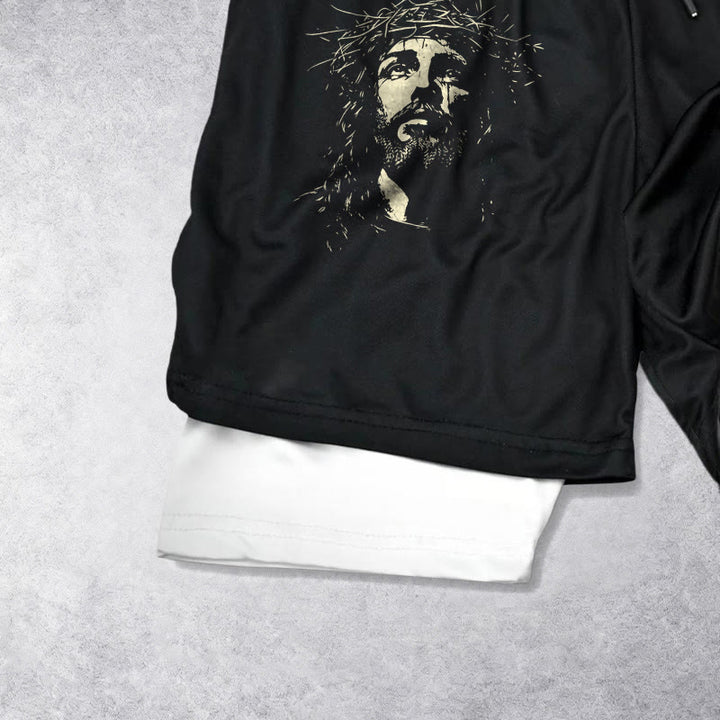 Christianartworkshop Pantaloncini a strati ad alte prestazioni con croce di Gesù e corona di spine - image 5