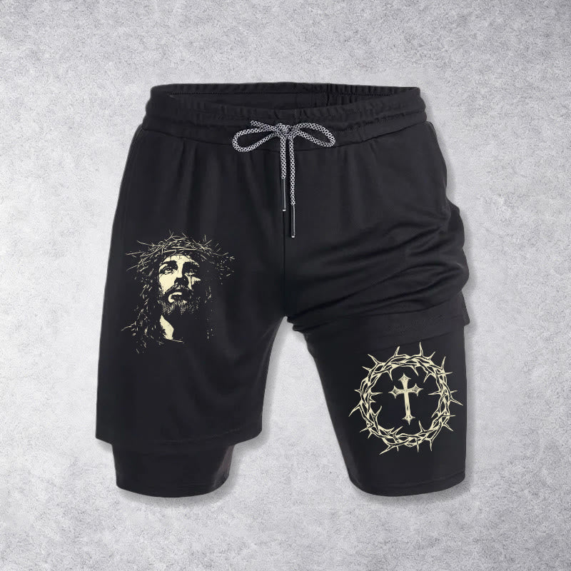 Christianartworkshop Pantaloncini a strati ad alte prestazioni con croce di Gesù e corona di spine - Nero - 3XL - image 9