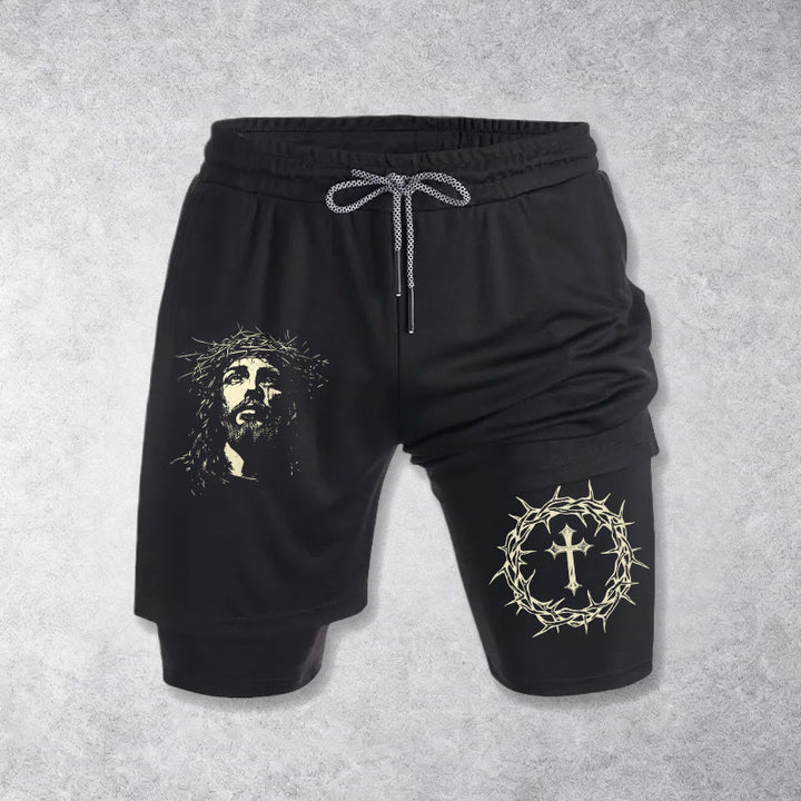 Christianartworkshop Pantaloncini a strati ad alte prestazioni con croce di Gesù e corona di spine - Nero - 3XL - image 9