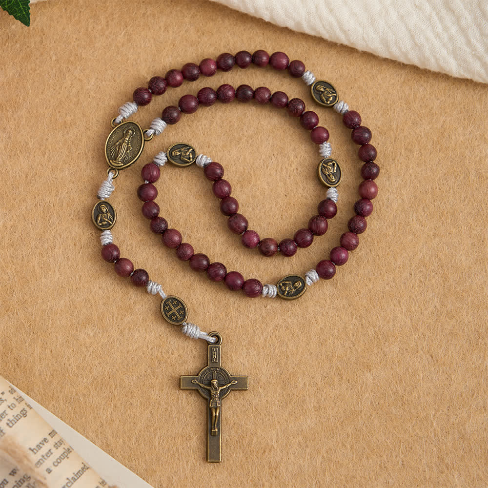Christianartworkshop Rosario della Madonna in legno di Purpleheart con decorazioni in bronzo. - image 4