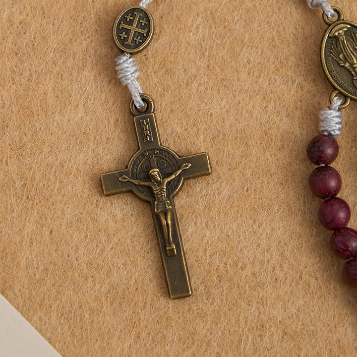 Christianartworkshop Rosario della Madonna in legno di Purpleheart con decorazioni in bronzo. - image 7