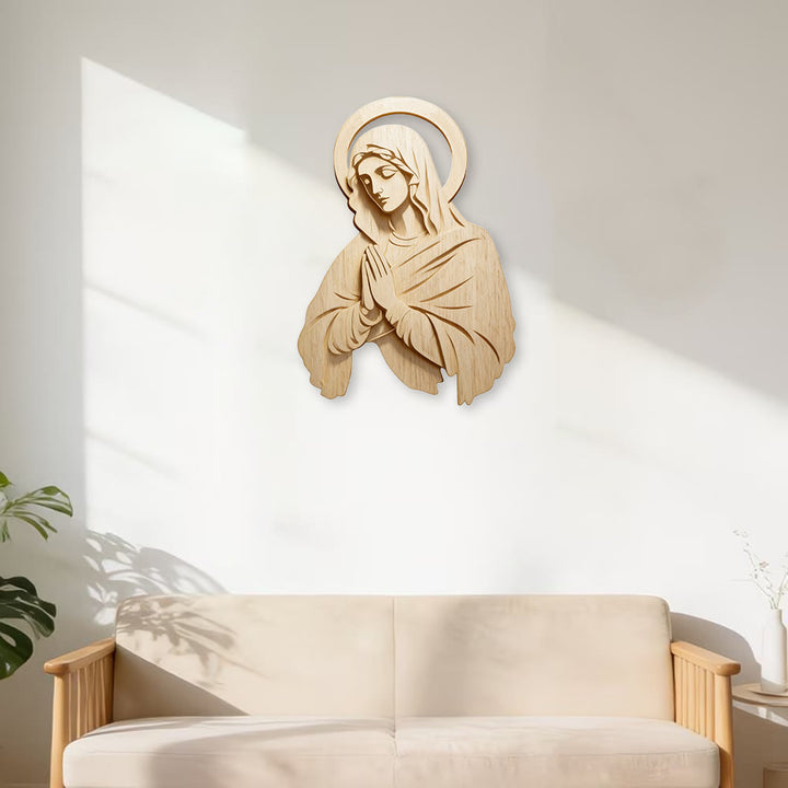 Christianartworkshop Decorazione murale classica in legno naturale con stampa di Maria: un simbolo senza tempo di devozione incrollabile - image 2