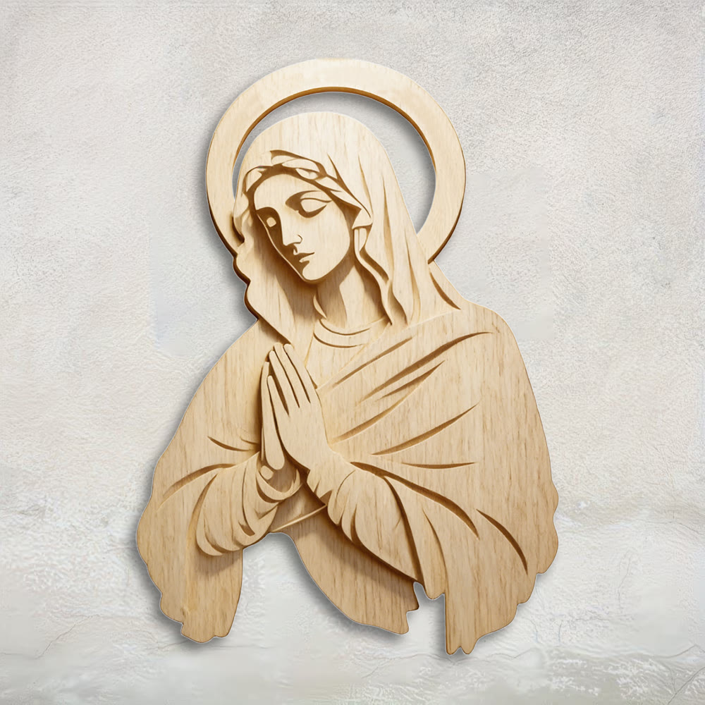Christianartworkshop Decorazione murale classica in legno naturale con stampa di Maria: un simbolo senza tempo di devozione incrollabile - 13,78''*19,7''*0,2''/35*50*0,5 cm - image 0