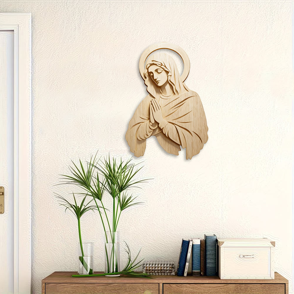 Christianartworkshop Decorazione murale classica in legno naturale con stampa di Maria: un simbolo senza tempo di devozione incrollabile - image 3