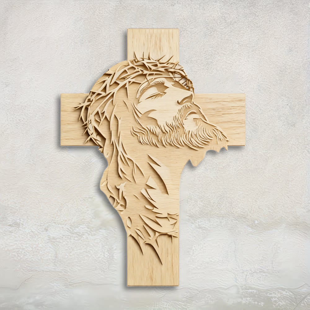 Christianartworkshop Decorazione murale con croce in legno dallo stile rustico e caldo, con stampa di Gesù nella corona di spine - 14,17''*19,7''*0,2''/36*50*0,5 cm - image 0