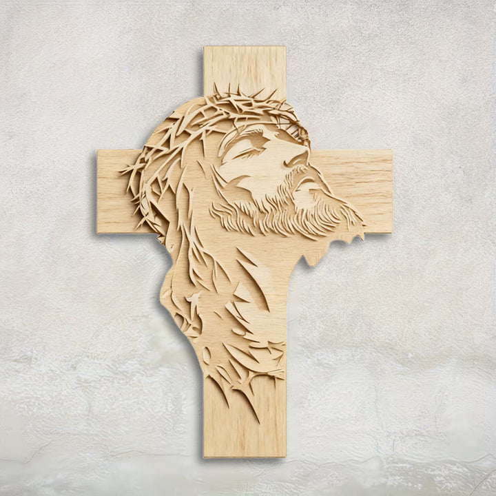 Christianartworkshop Decorazione murale con croce in legno dallo stile rustico e caldo, con stampa di Gesù nella corona di spine - 14,17''*19,7''*0,2''/36*50*0,5 cm - image 0