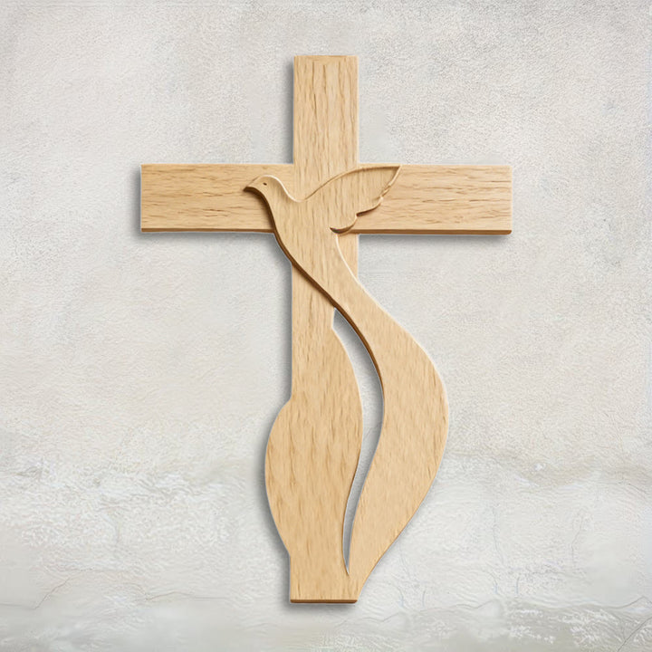 Christianartworkshop - Croce da parete in legno di alta qualità con stampa della colomba dello Spirito Santo - 13,39''*19,7''*0,2''/34*50*0,5 cm - image 0