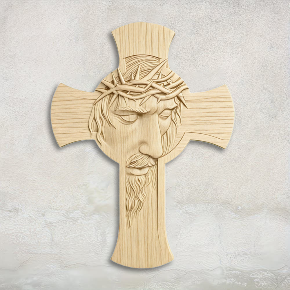 Christianartworkshop - Croce in legno minimalista da parete con stampa 2D della corona di spine di Gesù: un emblema di devozione e grazia. - 14,8''*19,7''*0,2''/37,6*50*0,5 cm - image 0