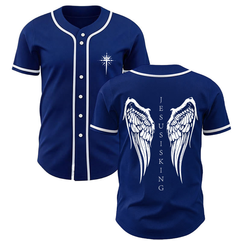 Christianartworkshop Gesù è Re Ali d'angelo Croce Dichiarazione di fede Maglia da baseball personalizzata - Blu navy - 5XL - image 7
