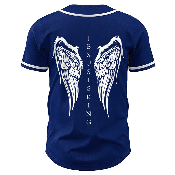Christianartworkshop Gesù è Re Ali d'angelo Croce Dichiarazione di fede Maglia da baseball personalizzata - image 13