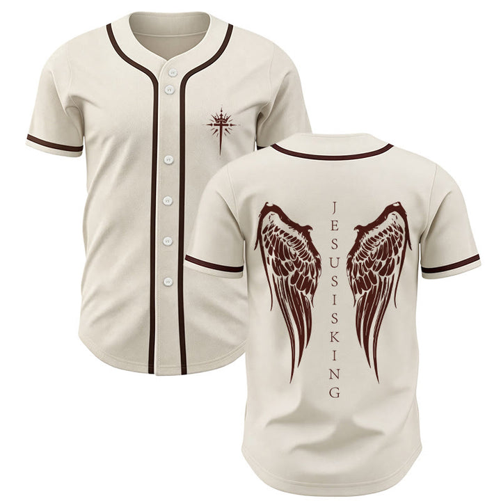 Christianartworkshop Gesù è Re Ali d'angelo Croce Dichiarazione di fede Maglia da baseball personalizzata - Albicocca - 5XL - image 14