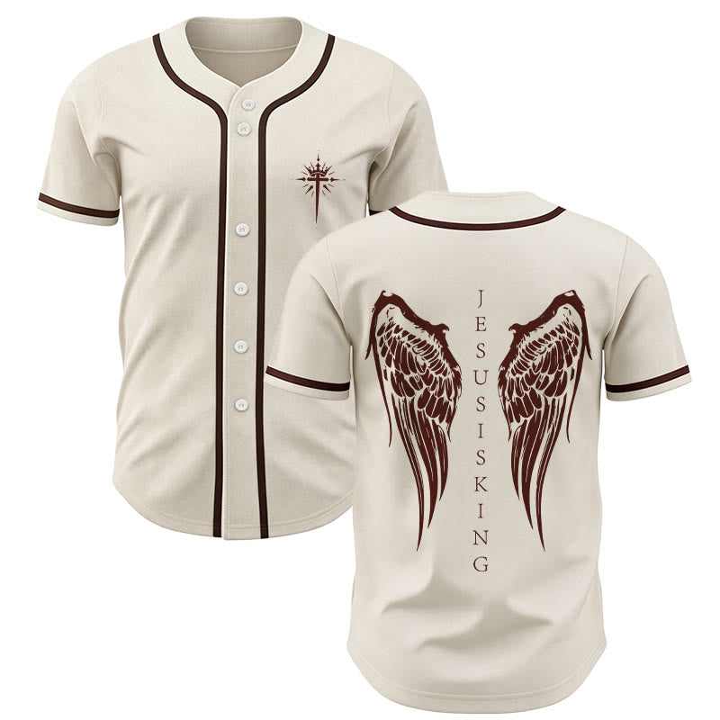 Christianartworkshop Gesù è Re Ali d'angelo Croce Dichiarazione di fede Maglia da baseball personalizzata - Albicocca - 5XL - image 14