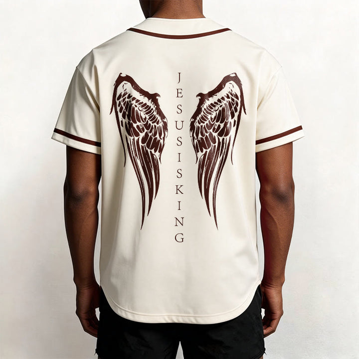 Christianartworkshop Gesù è Re Ali d'angelo Croce Dichiarazione di fede Maglia da baseball personalizzata - image 18
