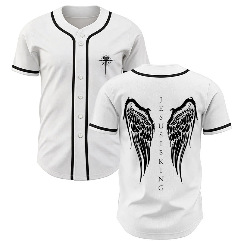 Christianartworkshop Gesù è Re Ali d'angelo Croce Dichiarazione di fede Maglia da baseball personalizzata - Bianco - 5XL - image 21