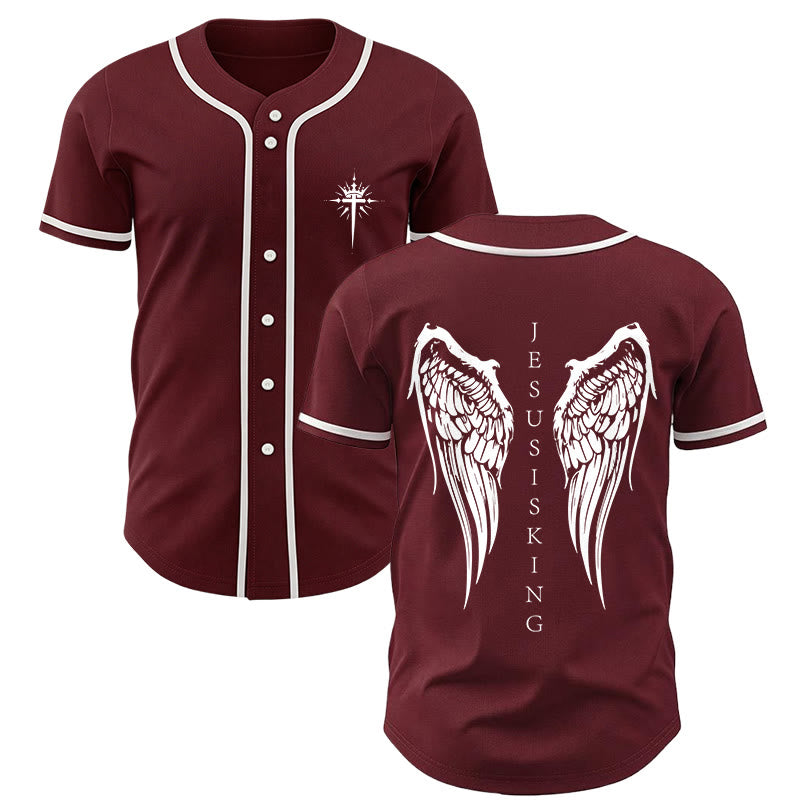 Christianartworkshop Gesù è Re Ali d'angelo Croce Dichiarazione di fede Maglia da baseball personalizzata - Vino - 5XL - image 35