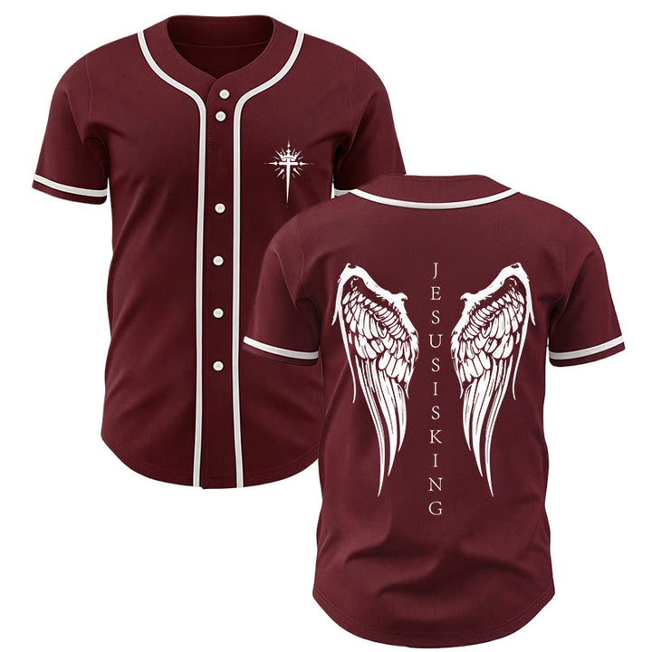 Christianartworkshop Gesù è Re Ali d'angelo Croce Dichiarazione di fede Maglia da baseball personalizzata - Vino - 5XL - image 35