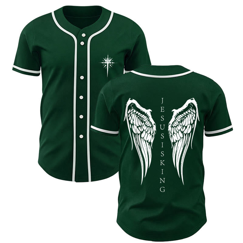 Christianartworkshop Gesù è Re Ali d'angelo Croce Dichiarazione di fede Maglia da baseball personalizzata - Verde - 5XL - image 49