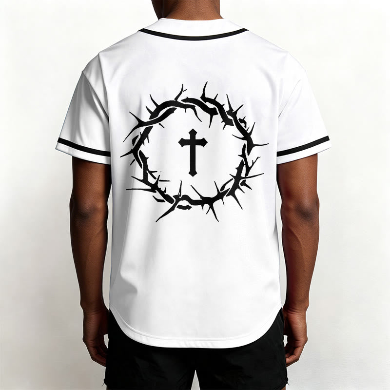 Christianartworkshop Fede al di sopra della paura Deuteronomio 3:22 Maglia da baseball con corona di spine e croce - image 4
