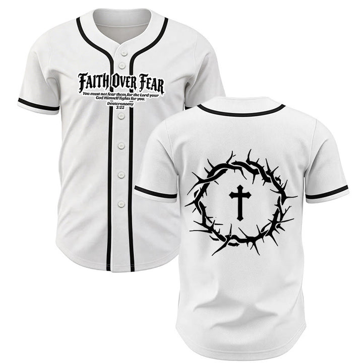Christianartworkshop Fede al di sopra della paura Deuteronomio 3:22 Maglia da baseball con corona di spine e croce - Bianco - 5XL - image 0