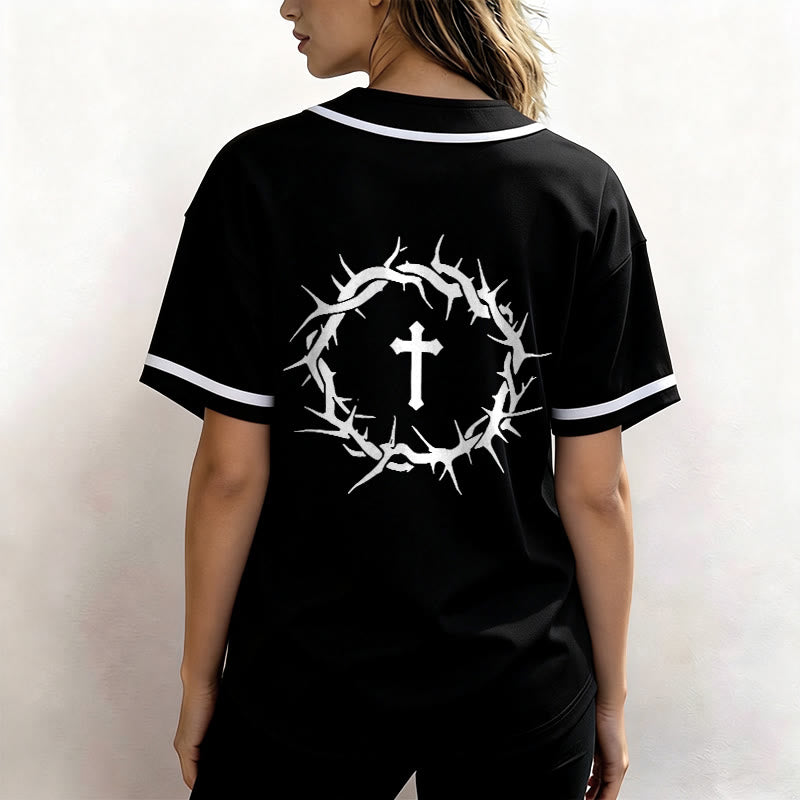 Christianartworkshop Fede al di sopra della paura Deuteronomio 3:22 Maglia da baseball con corona di spine e croce - image 12