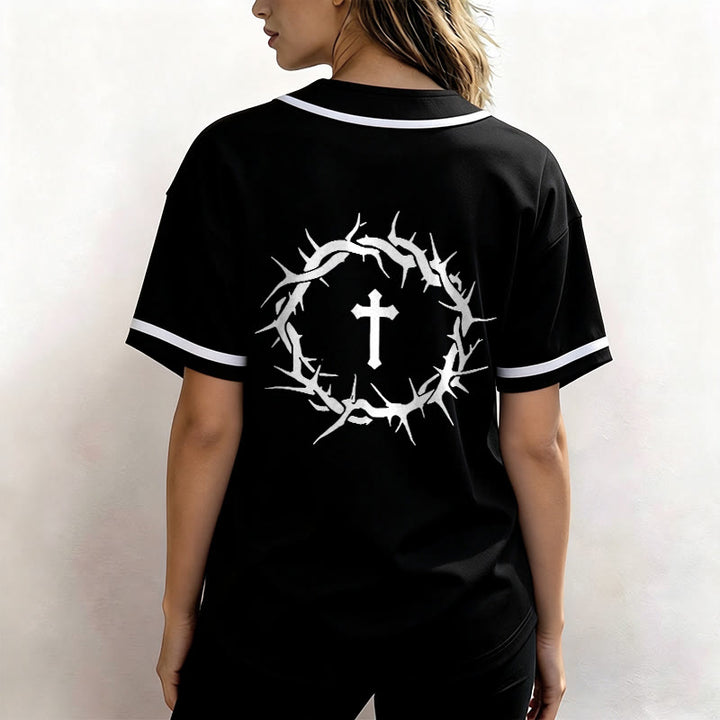 Christianartworkshop Fede al di sopra della paura Deuteronomio 3:22 Maglia da baseball con corona di spine e croce - image 12