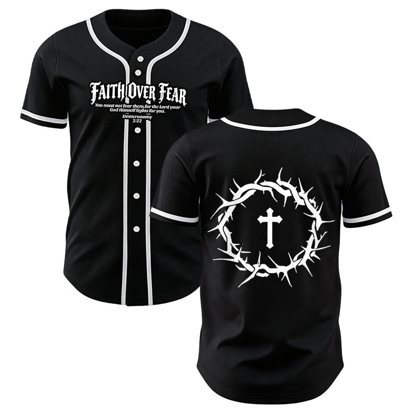 Christianartworkshop Fede al di sopra della paura Deuteronomio 3:22 Maglia da baseball con corona di spine e croce - Nero - 5XL - image 7