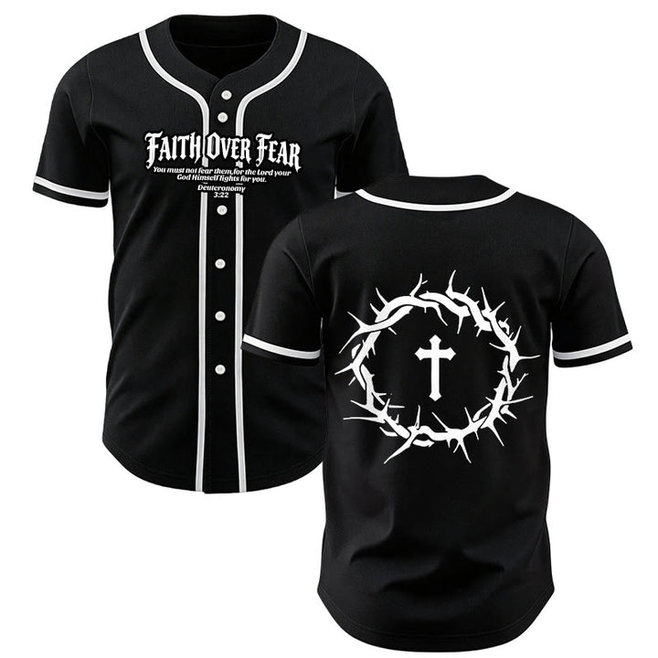 Christianartworkshop Fede al di sopra della paura Deuteronomio 3:22 Maglia da baseball con corona di spine e croce - Nero - 5XL - image 7