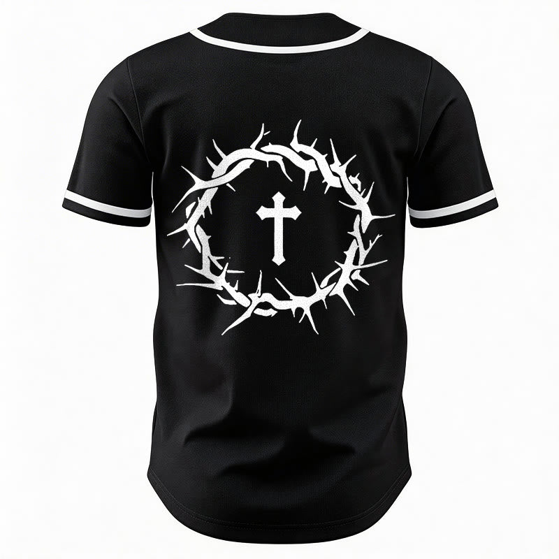 Christianartworkshop Fede al di sopra della paura Deuteronomio 3:22 Maglia da baseball con corona di spine e croce - image 13