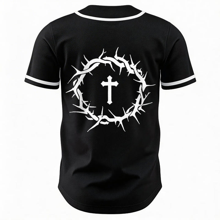 Christianartworkshop Fede al di sopra della paura Deuteronomio 3:22 Maglia da baseball con corona di spine e croce - image 13