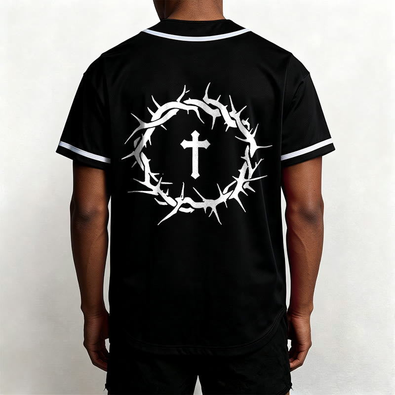 Christianartworkshop Fede al di sopra della paura Deuteronomio 3:22 Maglia da baseball con corona di spine e croce - image 11