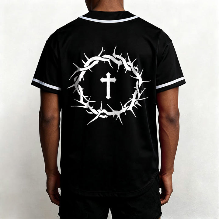 Christianartworkshop Fede al di sopra della paura Deuteronomio 3:22 Maglia da baseball con corona di spine e croce - image 11