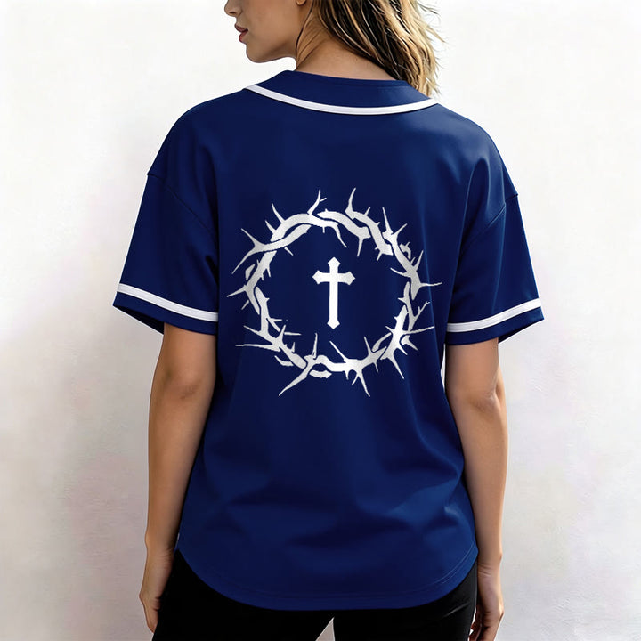 Christianartworkshop Fede al di sopra della paura Deuteronomio 3:22 Maglia da baseball con corona di spine e croce - image 19