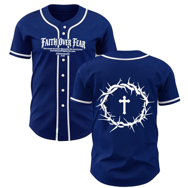 Christianartworkshop Fede al di sopra della paura Deuteronomio 3:22 Maglia da baseball con corona di spine e croce - Blu navy - 5XL - image 14
