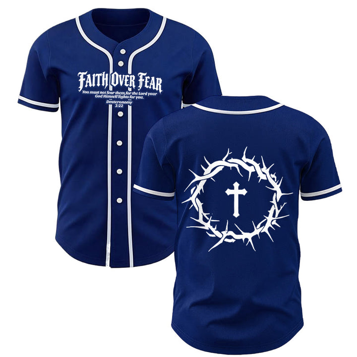 Christianartworkshop Fede al di sopra della paura Deuteronomio 3:22 Maglia da baseball con corona di spine e croce - Blu navy - 5XL - image 14