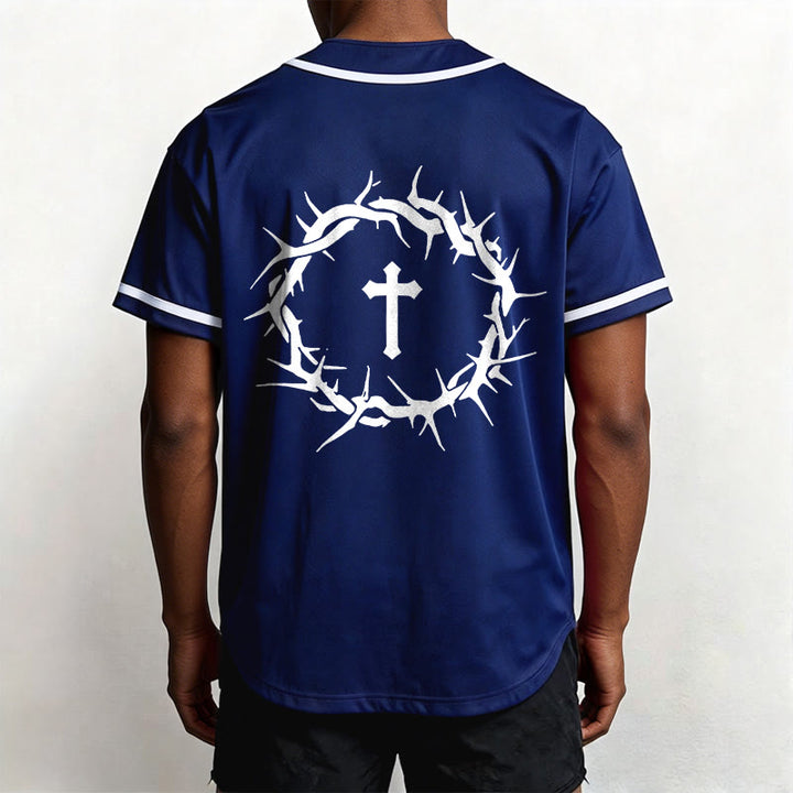 Christianartworkshop Fede al di sopra della paura Deuteronomio 3:22 Maglia da baseball con corona di spine e croce - image 18