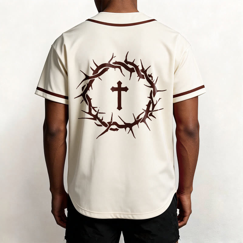 Christianartworkshop Fede al di sopra della paura Deuteronomio 3:22 Maglia da baseball con corona di spine e croce - image 25