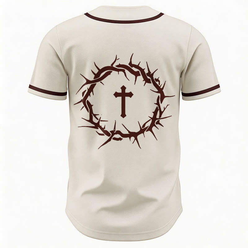 Christianartworkshop Fede al di sopra della paura Deuteronomio 3:22 Maglia da baseball con corona di spine e croce - image 27