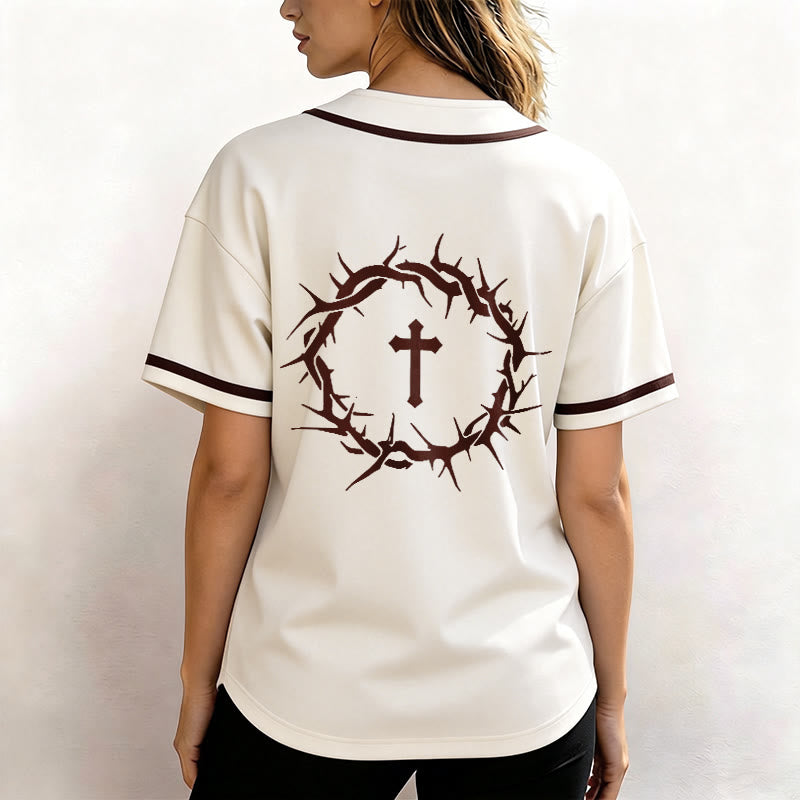 Christianartworkshop Fede al di sopra della paura Deuteronomio 3:22 Maglia da baseball con corona di spine e croce - image 26